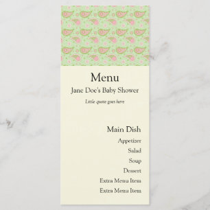 Green And Pink Paisley Menu Card