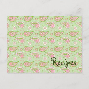 Green And Pink Paisley Recipe Card