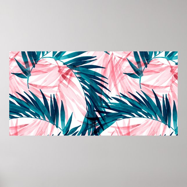 Green and pink palm leaves pattern poster (Front)