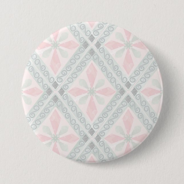 Green and pink pastel diamond pattern 7.5 cm round badge (Front)