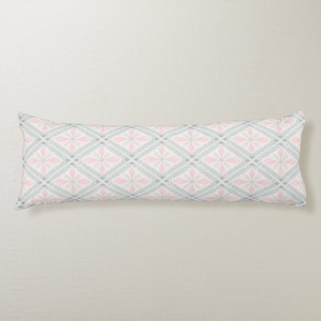 Green and pink pastel diamond pattern body cushion (Front)