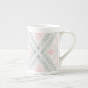 Green and pink pastel diamond pattern bone china mug