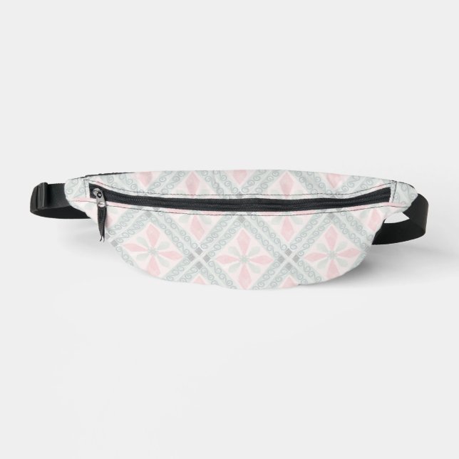 Green and pink pastel diamond pattern bum bags (Front)