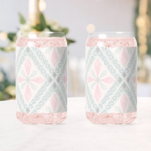 Green and pink pastel diamond pattern can glass