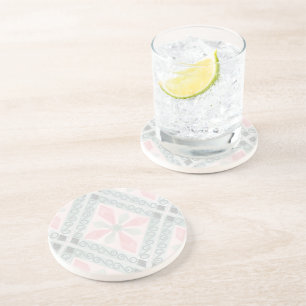 Green and pink pastel diamond pattern coaster