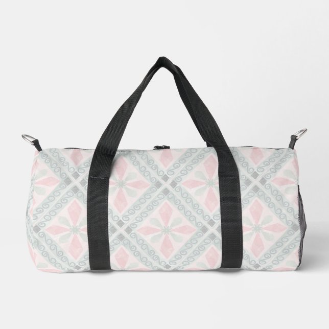 Green and pink pastel diamond pattern duffle bag (Front)