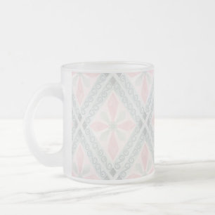 Green and pink pastel diamond pattern frosted glass coffee mug