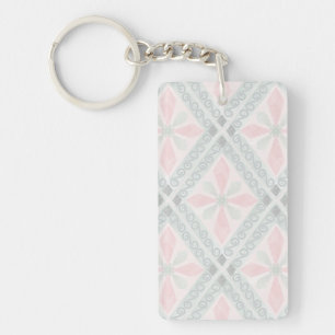 Green and pink pastel diamond pattern key ring