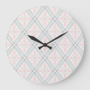 Green and pink pastel diamond pattern large clock
