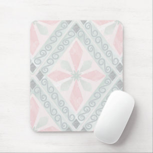 Green and pink pastel diamond pattern mouse mat