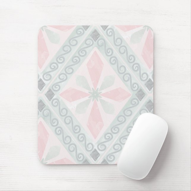 Green and pink pastel diamond pattern mouse mat (With Mouse)