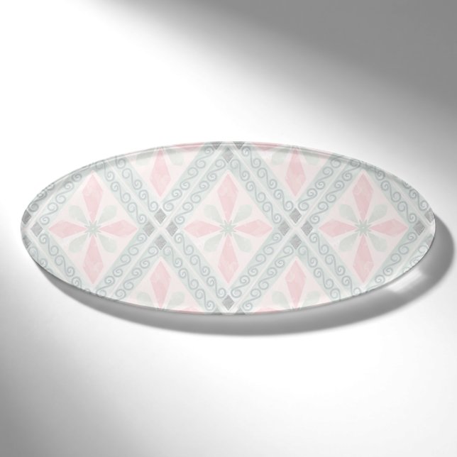 Green and pink pastel diamond pattern name tag (Front)