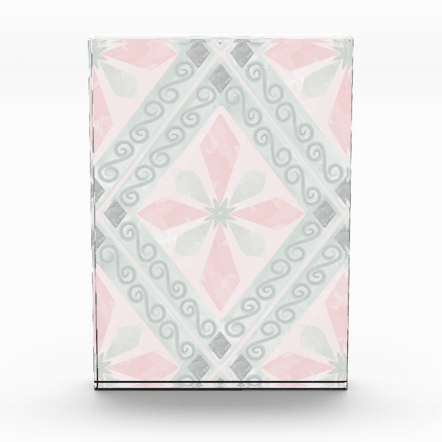 Green and pink pastel diamond pattern photo block (Front)