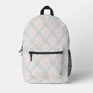 Green and pink pastel diamond pattern printed backpack