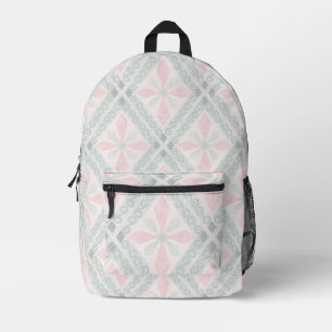 Green and pink pastel diamond pattern printed backpack