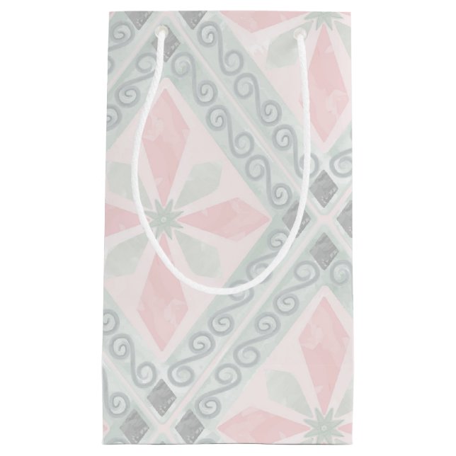 Green and pink pastel diamond pattern small gift bag (Front)