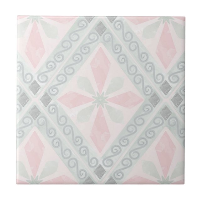 Green and pink pastel diamond pattern tile (Front)