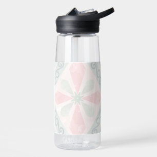 Green and pink pastel diamond pattern water bottle