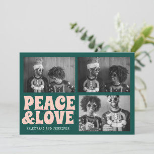 Green and Pink Peace and Love Christmas Photo Card