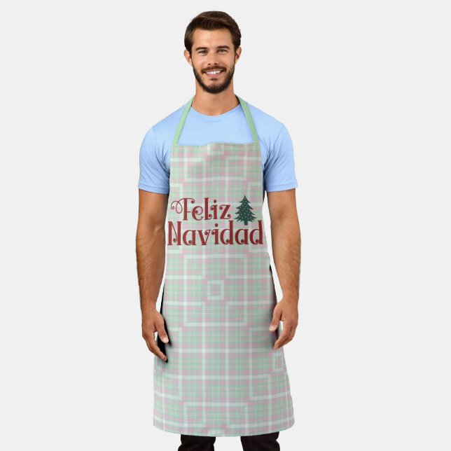 Green and Pink Plaid Feliz Navidad Apron (Worn)