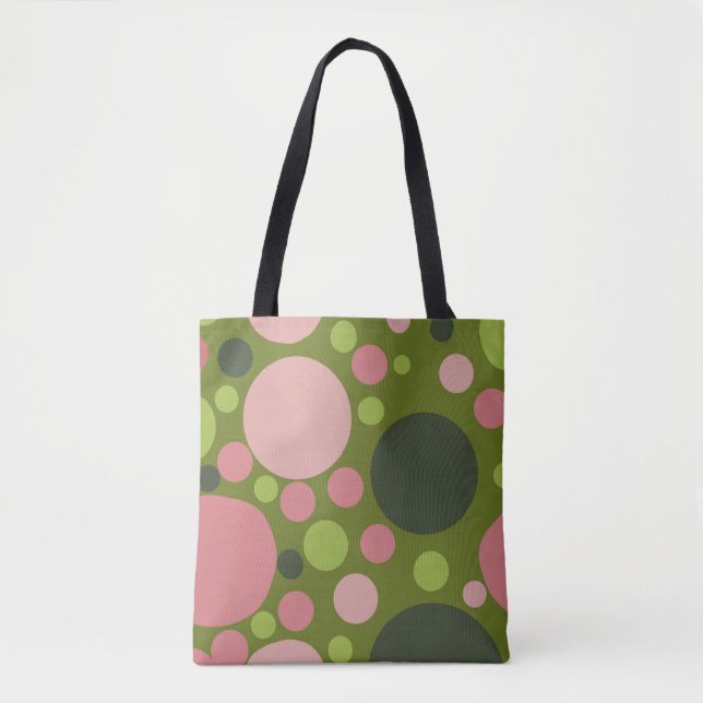Green and Pink Polka Dot Tote Bag (Front)