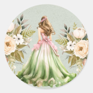 Green and Pink Quinceanera Birthday Party Classic Round Sticker