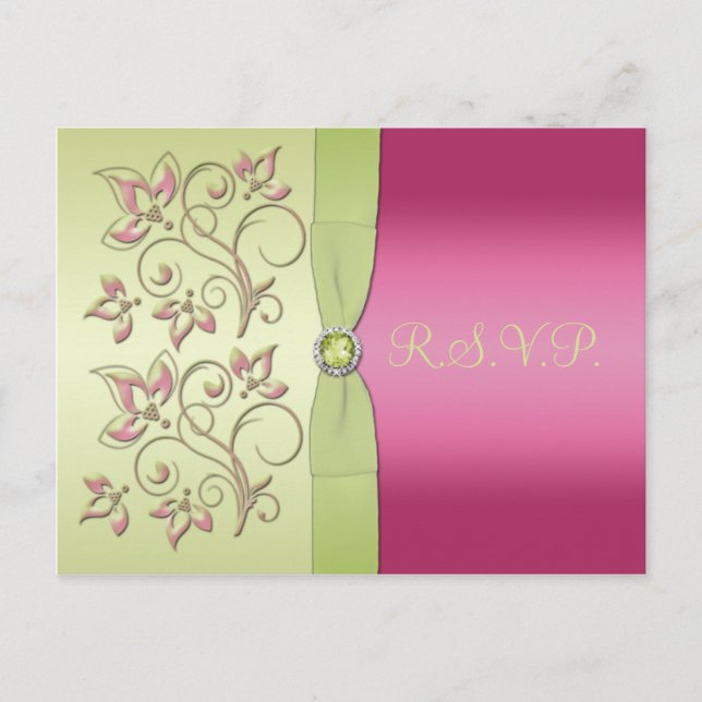 Green and Pink R.S.V.P. Postcard (Front)