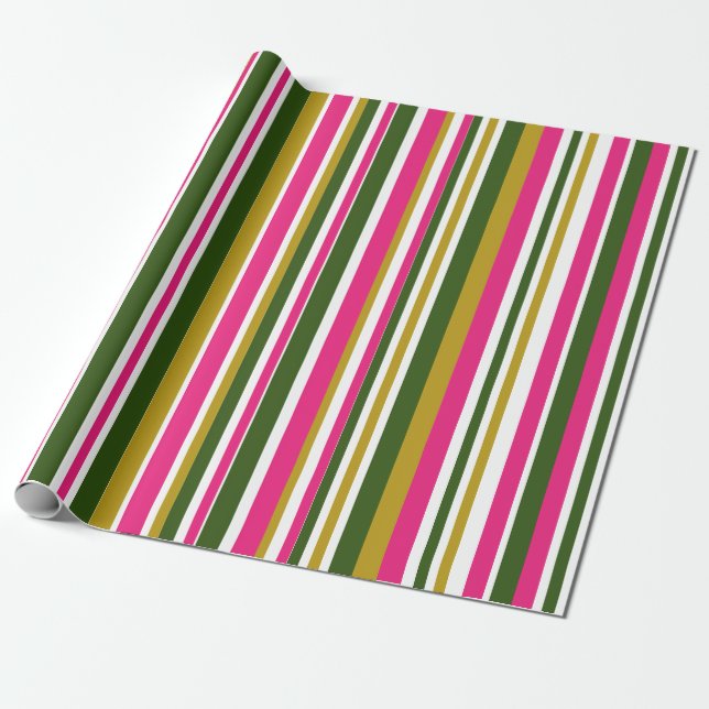 Green and Pink Retro Stripe Wrapping Paper (Unrolled)