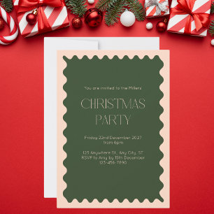 Green and Pink Scalloped Border Elegant Christmas Invitation