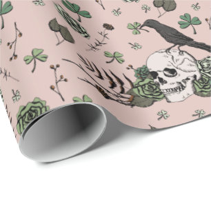 Green and Pink Skull Pattern St Patricks Day Goth Wrapping Paper