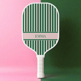 Green and Pink Stipes Modern Personalised Name Pickleball Paddle