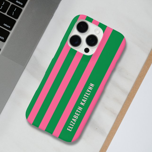 Green and Pink  Stripes Pattern Personalised  Case-Mate iPhone Case (Creator Uploaded)