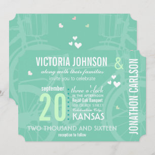 Green and Pink Vintage Bicycle Typography Wedding Invitation