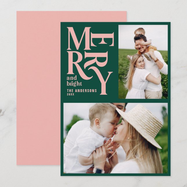 green and pink vintage merry chritsmas announcement (Front/Back)