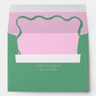 Green and Pink Wavy Squiggle Wedding Invitation Envelope