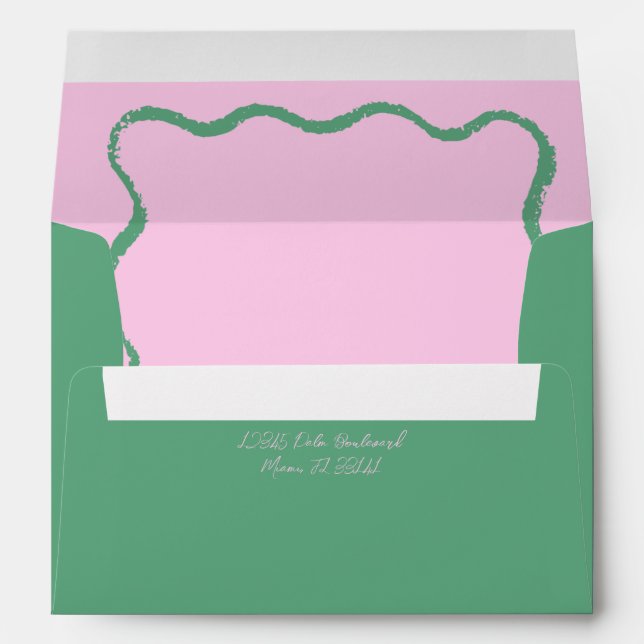 Green and Pink Wavy Squiggle Wedding Invitation  Envelope (Back (Bottom))