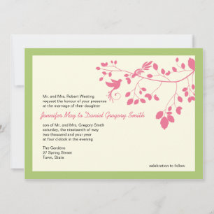 Green And Pink Wedding Invites Love Birds