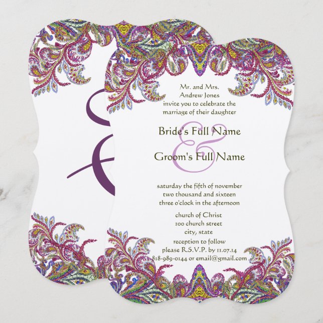 Green and Pink Yarrow Wedding Invitation (Front/Back)