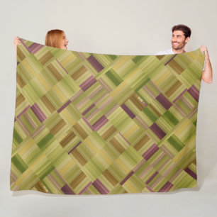 Green and Plum Geometric Stripe Block Pattern Fleece Blanket