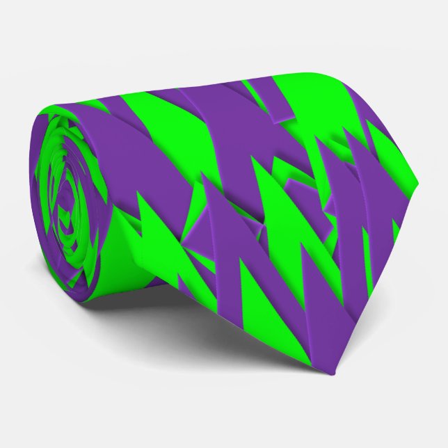 Green And Purple 3D Look Geometric Print Necktie (Rolled)