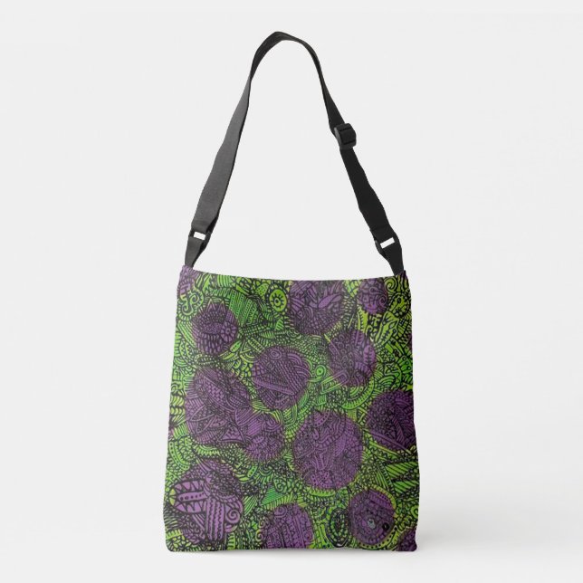 Green and Purple Abstract Art Crossbody Bag (Back)