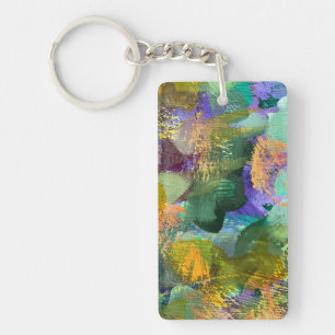 Green and Purple Abstract Floral Key Ring