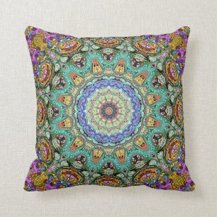 Green And Purple Abstract Mandala Cushion