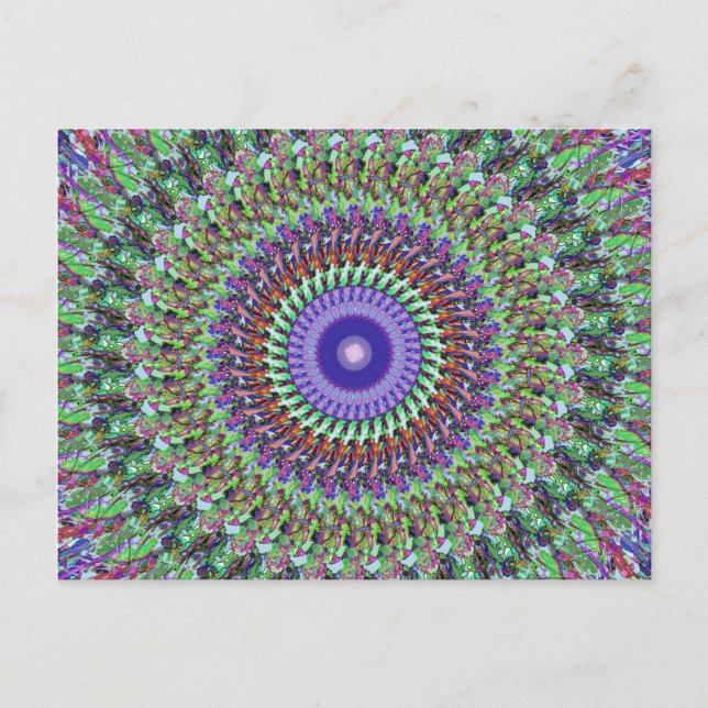 Green And Purple Abstract Mandala Postcard (Front)