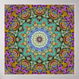 Green And Purple Abstract Mandala Poster