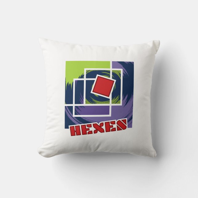 Green and Purple Abstract Rebel Squares with Hexes Cushion (Front)