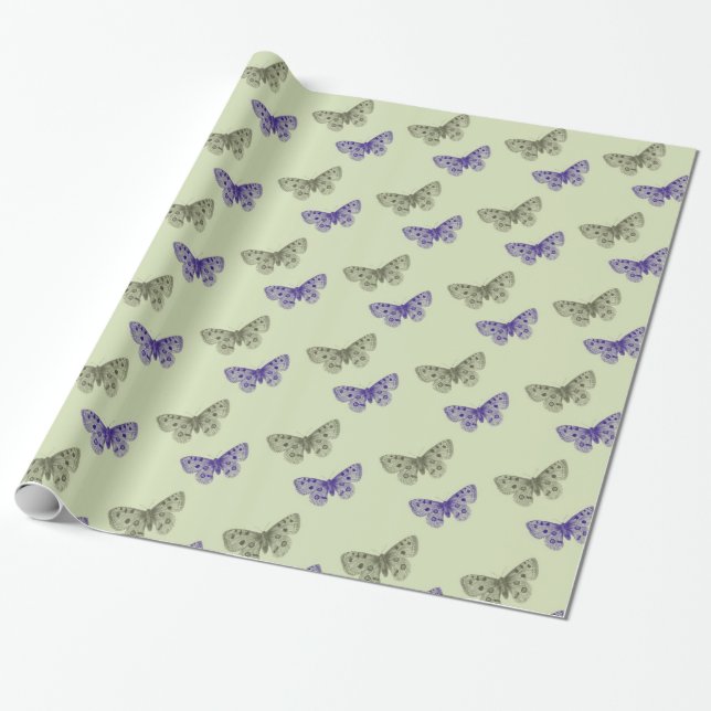 Green and Purple Butterflies Wrapping Paper (Unrolled)