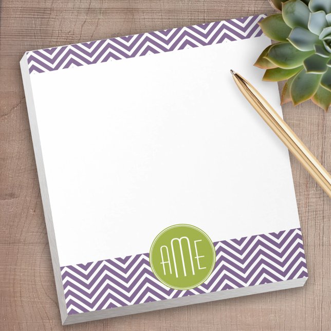 Green and Purple Chevron Pattern Custom Monogram Notepad (Personalized notepad - great for a gift or your home office)