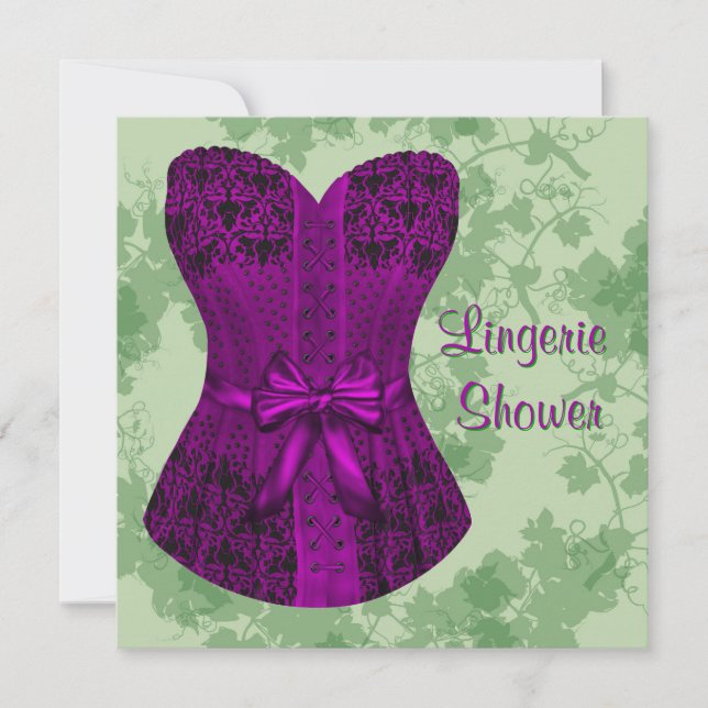 Green and Purple Corset Bridal Shower Invitation (Front)