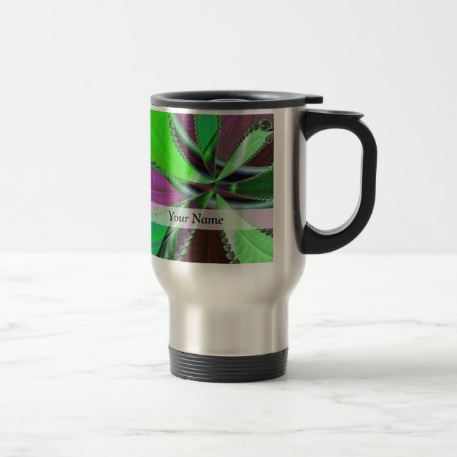 Green and purple fractal pattern travel mug (Right)